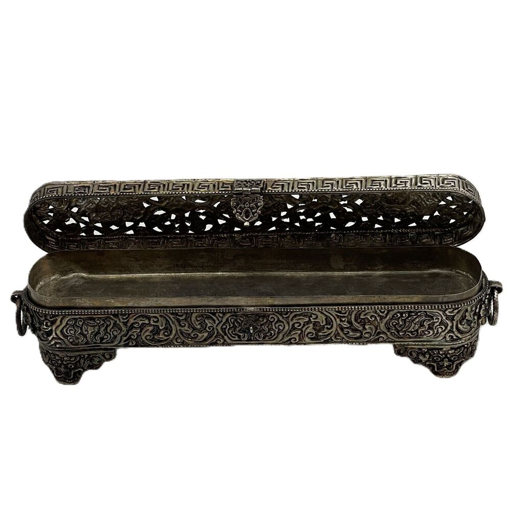 Vintage Silver Plate Incense Holder Trinket Jewelry Box 11" Elegant Storage